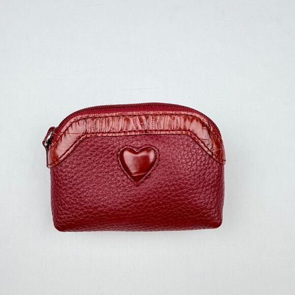 Brighton Red Pebbled Leather & Croc Embossed Coin Purse Heart Detail Zip Pouch - Picture 2 of 10
